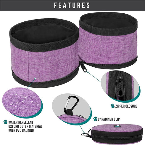 PetAmi Collapsible Dog Food and Water Bowls - 2 Travel Bowls Kit, Portable No Spill Pet Dish for Camping