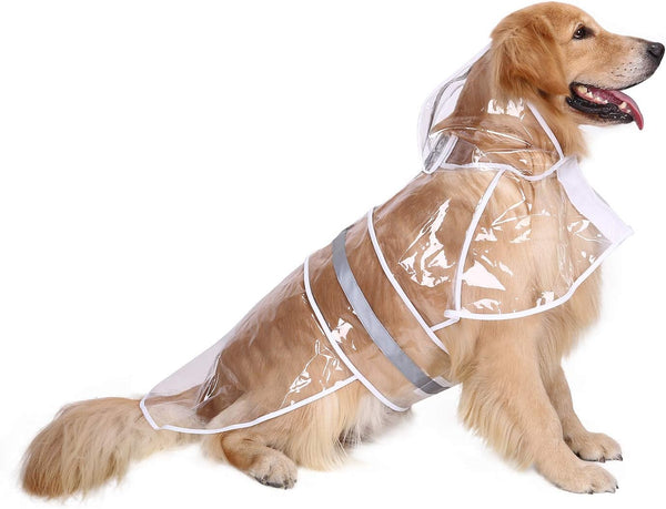 HDE Dog Raincoat Jacket, Reflective Adjustable Hooded Poncho Rain Coat for Small to X-Large Dogs, Clear - L