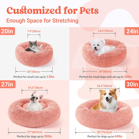 rabbitgoo Calming Dog Bed for Small Medium Dogs, 30 inches, Machine Washable, Non-Slip Round Fluffy Plush Faux Fur, Pink
