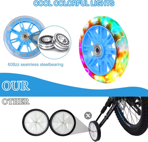 Training Wheels for Bike, Compatible for 12/14/16/18/20 Inch, Flash Mute Wheel, 1 Pair