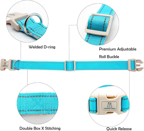 Lionheart Glory Dog Collar, Reflective Adjustable Durable Soft Classic Collar for Small Dogs, Blue Pet Gift