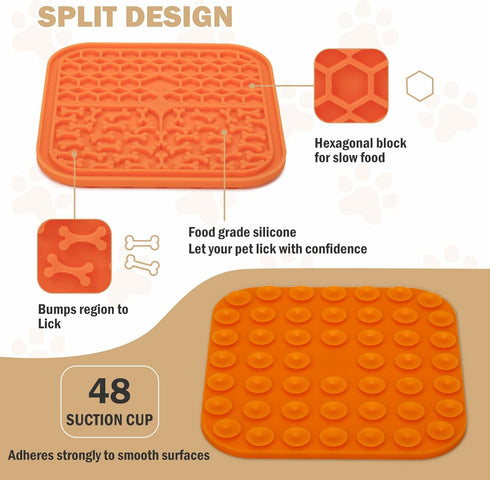Lick Mat for Dogs, Slow Feeder Licking Pad with Suction Cups for Treats, Bathing, Grooming, Calming - 2 Pack