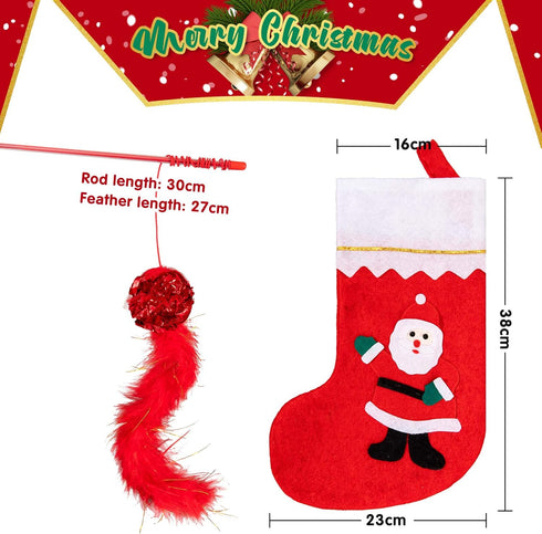Whaline 17pcs Christmas Cat Toys - Stocking Cat Stick, 7 Cat Playing Balls, 2 Mice Plush, Snowman & Christmas Tree