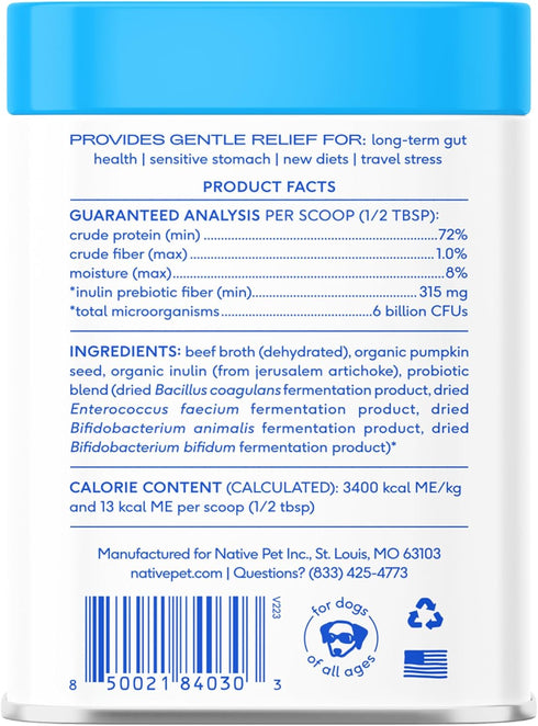 Native Pet Probiotic for Dogs - Vet Created Probiotic Powder for Digestive Issues, 232 Gram