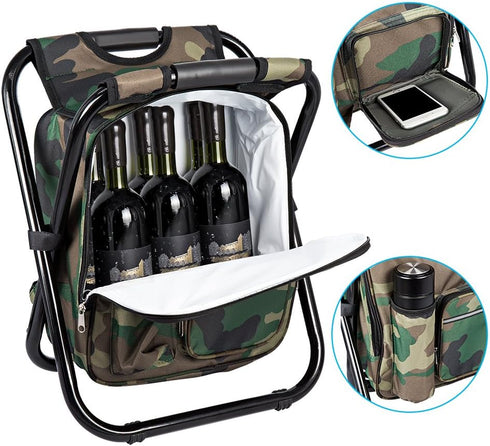 FCFKUK Backpack, Bright starl Multifunction Folding Cooler and Stool Hiking Camouflage Seat Table Bag Camping Gear
