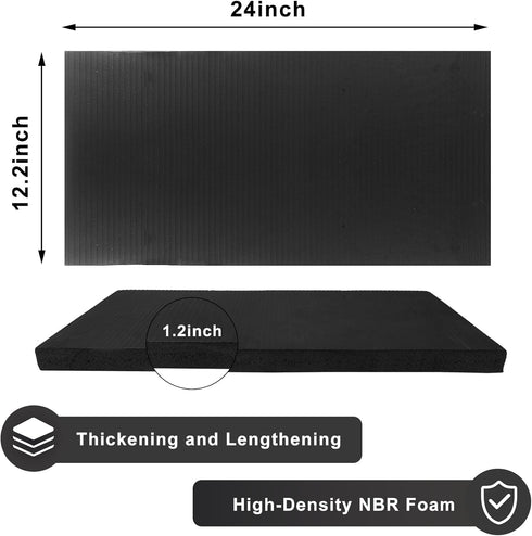 Yoga Knee Pad Cushion - Thick Non-Slip Support for Knees, Wrists, Elbows - Earth-Friendly Black Yoga Mat, 24x12.2 Inch