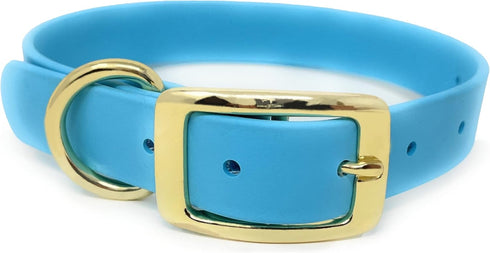 Regal Dog Products Small Light Blue Waterproof Dog Collar with Gold Buckle, Durable and Comfortable Design