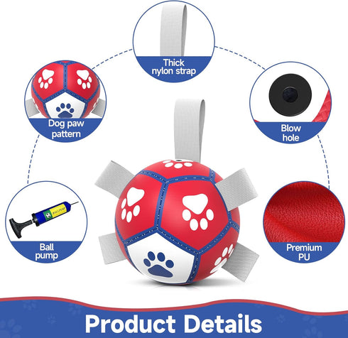 Dog Toys Soccer Ball with Straps - Interactive Balls for Tug of War and Yard Games, Herding Ball for Small Dogs, Pet