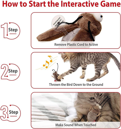 Gigwi Interactive Cricket Cat Toy, Automatic Squeaky Toy for Cats, Play and Squeak Electronic Cricket