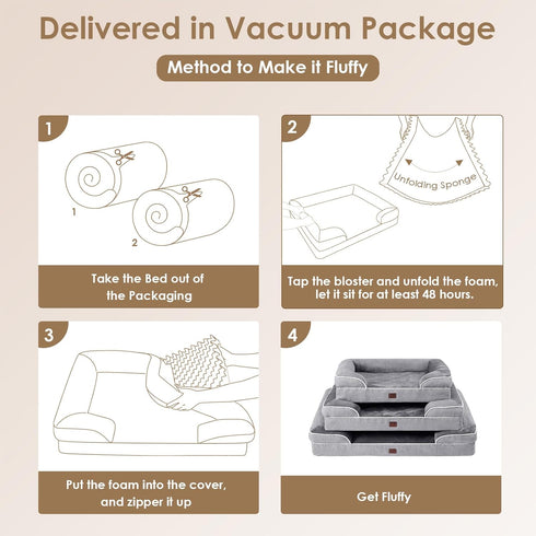 EHEYCIGA Orthopedic Dog Beds for Large Dogs, Waterproof Memory Foam with Sides, Grey