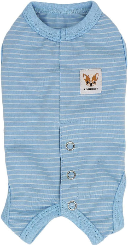 LOPHIPETS Girl Dog Shirts Recovery Suit Pajamas for Small Teacup Dogs, Cambridge Blue Strips/XXS
