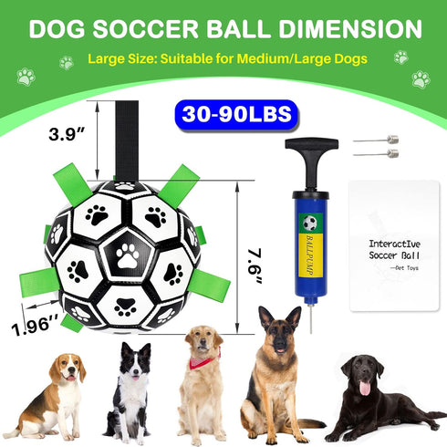 Dog Toys Soccer Ball with Straps - 7.6'' World Cup Interactive Tug of War Toy for Large Dogs, Outdoor Birthday Gift
