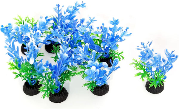 Aquarium Fish Tank Decorations 8 PCS Small Blue Tree Artificial Plastic Plants for Betta Fish Ornaments