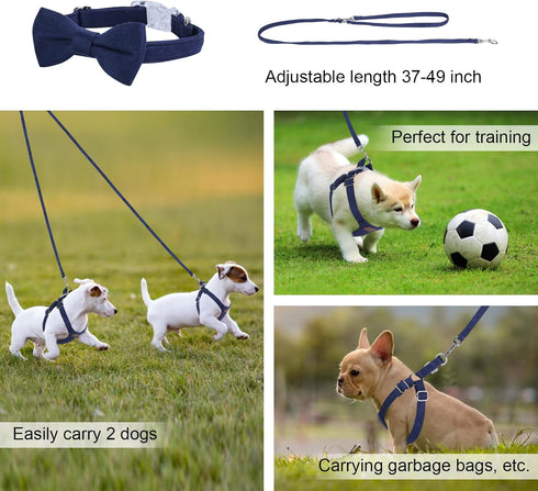 Dog Harness and Leash Set, XS No Pull Adjustable Puppy Harness with Denim Blue Leash and Collar for Small Dogs
