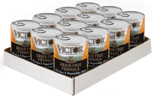 Victor Super Premium Dog Food – Grain Free Stew – Chicken and Vegetables Stew Cuts in Gravy – Canned Wet Adult Dog and