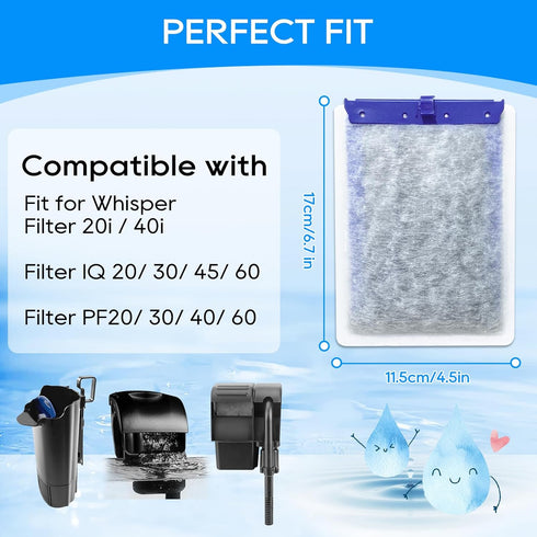 Large Aquarium Filter Cartridges Compatible with Tetra Whisper Bio Bag for Aquariums, Fish Tank Filter large Fit for Tetra Whisper Filter 20i 40i/ IQ 20 30 45 60/ PF20 30 40 60, 8PCS Filters