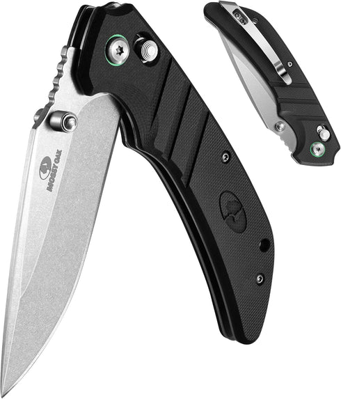 Mossy Oak Folding Pocket Knife - 4" Stonewash Tactical Knife with G10 Handle for Camping