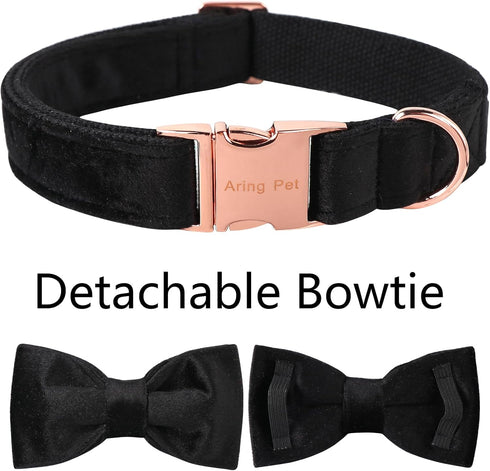 ARING PET Bowtie Dog Collar, Velvet Dog Collars with Removable Bowtie, Adjustable for Girl and Boy Dogs