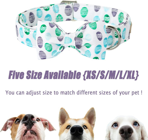 Adjustable Dog Collar Easter Gift with Bow Tie - Egg Design for Small, Medium, and Large Boys & Girls, Neck 10"-16"