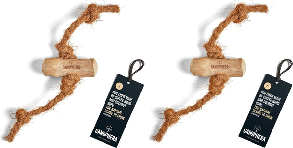 Dog Chew Toy Made of Coffee Wood and Coconut Rope, Size Small, 2 Pack