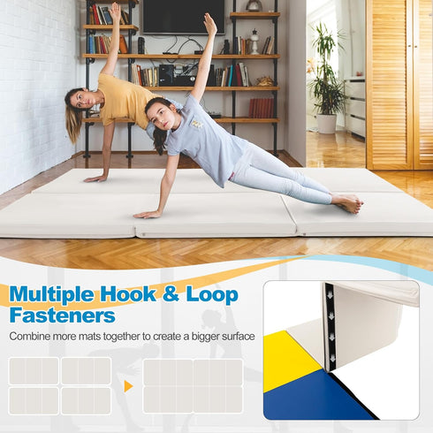 6 2 2 Goplus Folding Gymnastics Mat, x x Thick Tri-Fold Exercise Tumbling Mat w/Carrying Handles, Hook & Loop Fastener