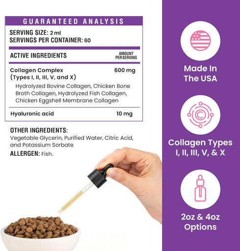 Immune 4oz Premium Collagen for Dogs - Liquid Support for Joints, Skin, Coat, Bone, System & HIPS - Collagen Supplement