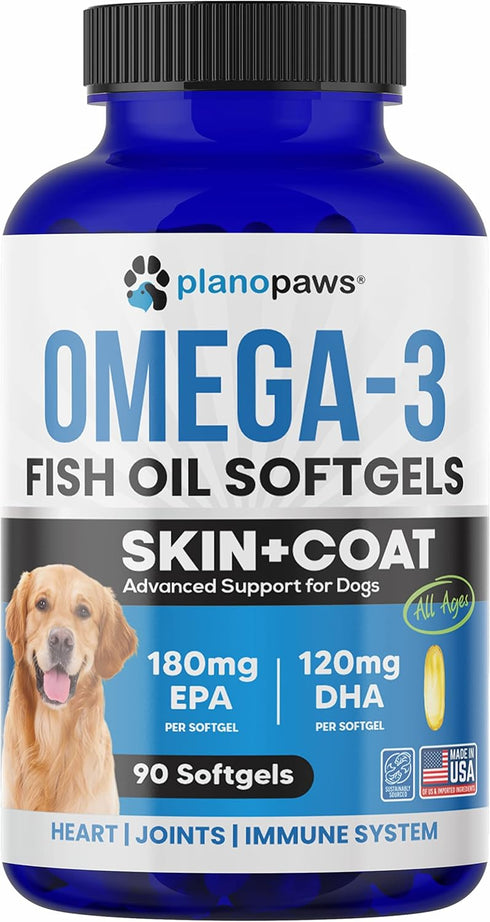 Omega 3 Fish Oil for Dogs, Salmon Oil Supplement for Shedding, Allergy Relief, 90 Fish Oil Pills