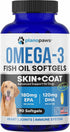 Omega 3 Fish Oil for Dogs, Salmon Oil Supplement for Shedding, Allergy Relief, 90 Fish Oil Pills