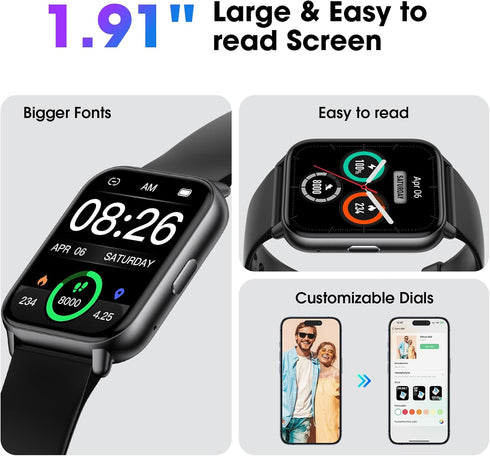 Smart Watch for Men Women, 1.91'' Big Font No App/Phone Required, Fitness Tracker with Bluetooth Call, Heart Rate