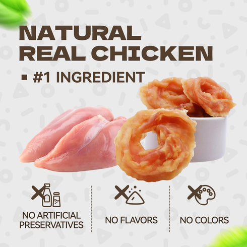 10.58oz Chicken Rings Dog Treats, Natural Chicken Breast Jerky Rawhide-Free Soft Chews Healthy Dog Training Treats