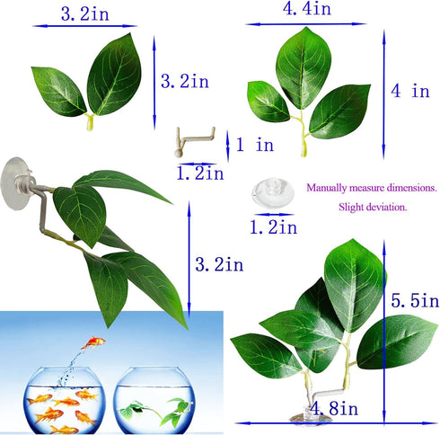 Fish Leaf Pad Fish Tank Accessories, 3 pcs Adjustable Plastic Plants for Betta Natural Habitat with Suction Cup