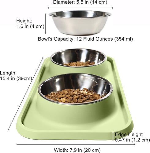 Cat Food Bowls with Non-Skid Silicone Pads, Removable Stainless Steel Dishes for Cats and Small Dogs
