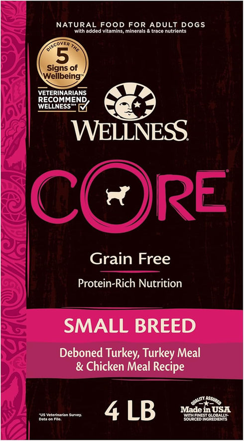 Wellness Natural Pet Food CORE Grain-Free Dry Dog Food - High-Protein, Turkey, 4-Pound Bag