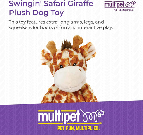 Multipet Swingin Safari Giraffe Dog Plush Toy - Squeaky, Extra Soft, Stuffed Animal for Cuddling & Playing