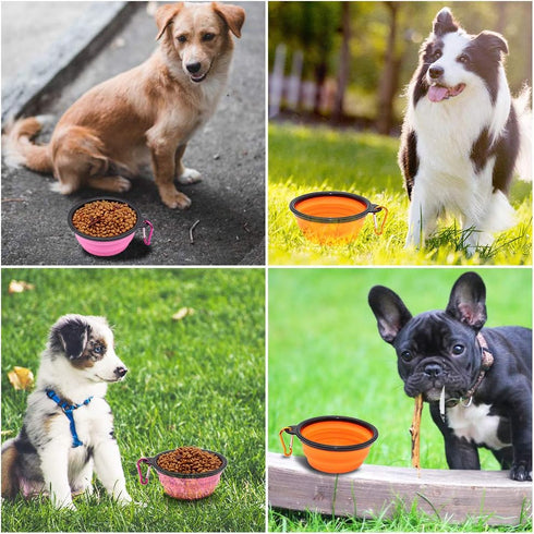 SLSON Collapsible Dog Bowls, 2 Pack Portable Pet Feeding Watering Dish for Traveling with Carabiners (Small,