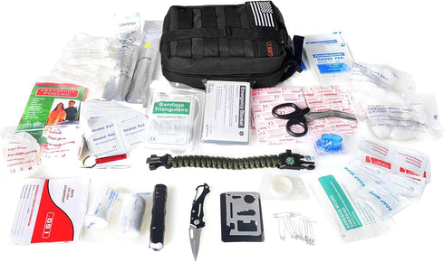 I GO Survival First Aid Kit, 251 Pieces Compact Tactical Trauma Bag for Outdoor Camping, Hiking, Travel