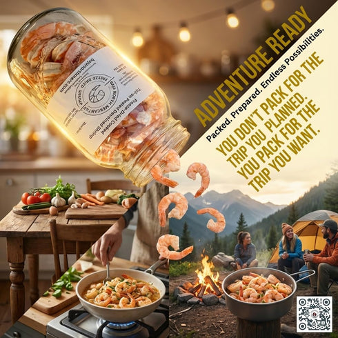 31-40 200 2 Lbs Packaging 25 Large Half Gallon Jar Freeze-Dried -COOKED- Tail-on Deveined Shrimp | With shrimp per