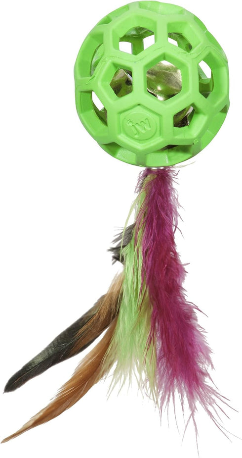 JW Pet Cataction Feather Ball with Bell, Cat Toy, Green, 1 Count