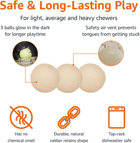 Amazon Basics 3-Pack Glow Toy Dog Balls, 2.5-Inch, Beige