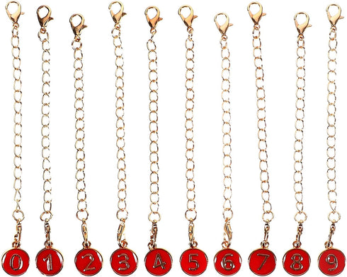Beavorty 10pcs Red Metal Number Charms Chain with Lobster Claw Clasp, Delicate
