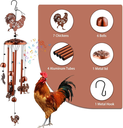 Large Chicken Toys for Coop, Chicken Wind Chime Enrichment Toys, Hanging Chick Peck Toy with Colorful Bells, Home