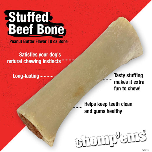 Chomp'ems Stuffed Rib Eye Bone, 6" Peanut Butter, 1pk, Healthy Dog Treats