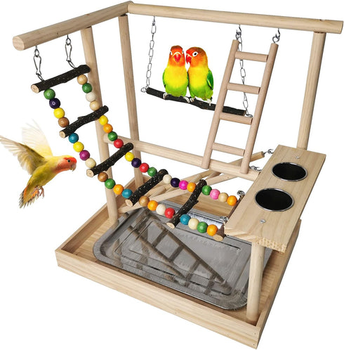 Hamiledyi Parrots Playground Bird Play Gym Wood Perch Stand Colours Climb Ladders