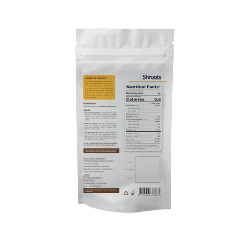 (60g/2.11oz) SHROOTS Dehydrated Vegetable Spinach Leaves (Palak) Air Dried Gluten Free Pure Veg for Soups, Curries