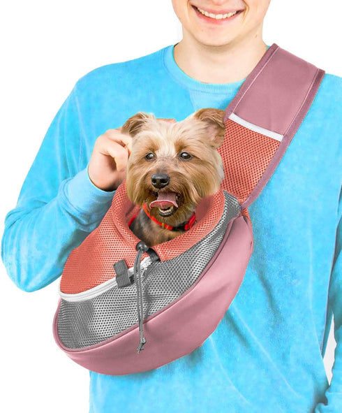 Pet Sling Carrier for Teacup & Toy Breed Puppies & Cats (Under 6lb) - Soft Pouch for Small Dogs, Red