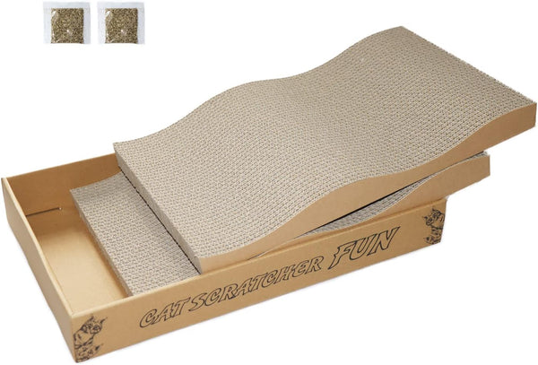 Cat Scratch Pad, 2PCS Cardboard Scratcher Box, Reversible Durable Scratching Pads for Indoor Cats with Catnip