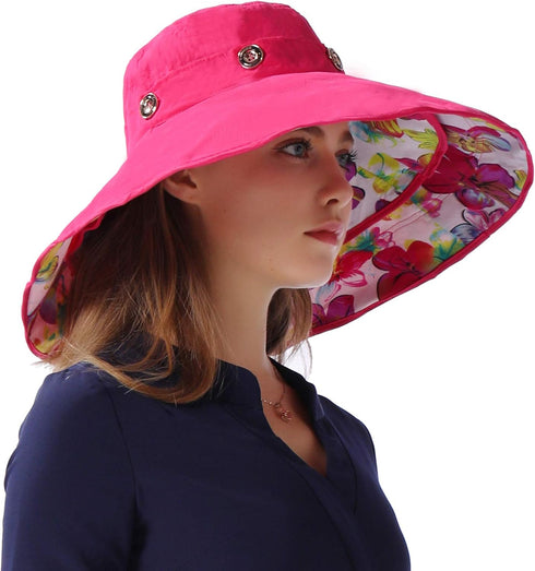 Packable Extra Large Brim Floppy Sun Hat - Reversible UPF 50+ Beach Sun Bucket Hat
