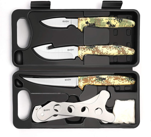 GVDV Hunting Knife Set, Deer Hunting Gear Butcher Game Processor Set with 6 Pieces for Field Dressing