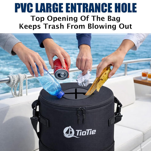 TioTie 5.5in 26" 1680D Boat Trash Can with PVC Cross Opening, Large Marine Garbage Bag for Pontoon, Fishing & Kayak