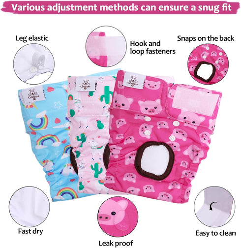 3 Pack BDD05L CuteBone Dog Diapers Female Reusable Doggy Diapers with One Suspender for Small Medium Large Dog Period